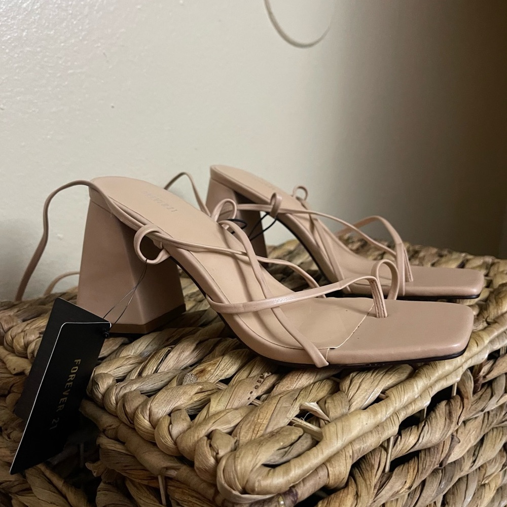 F21 strappy faux leather lace-up heels NWT
